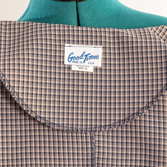 Vintage NWT Blouse Long Sleeve Grey Blue Checker Size 12 - Picture 3 of 3